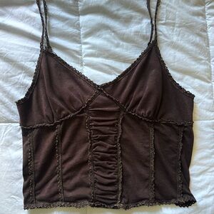 Full Tilt Chocolate Brown Ruched Lace-Trim Cami